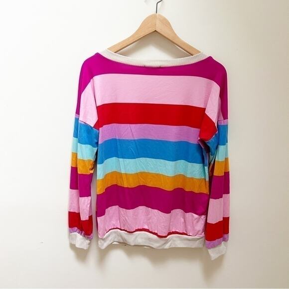 P.S. Kate Multicolor Striped Wide Neck Long Sleeve Pullover Casual Top Size S - Picture 5 of 5
